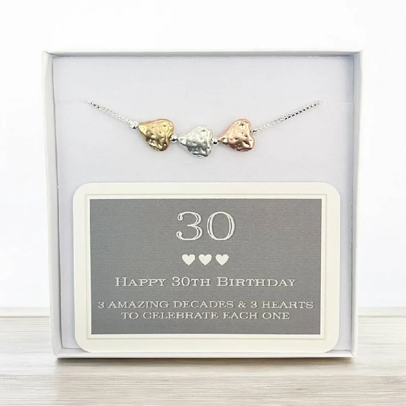 custom bracelet for girls-30th Birthday Three Heart Drawstring Bracelet