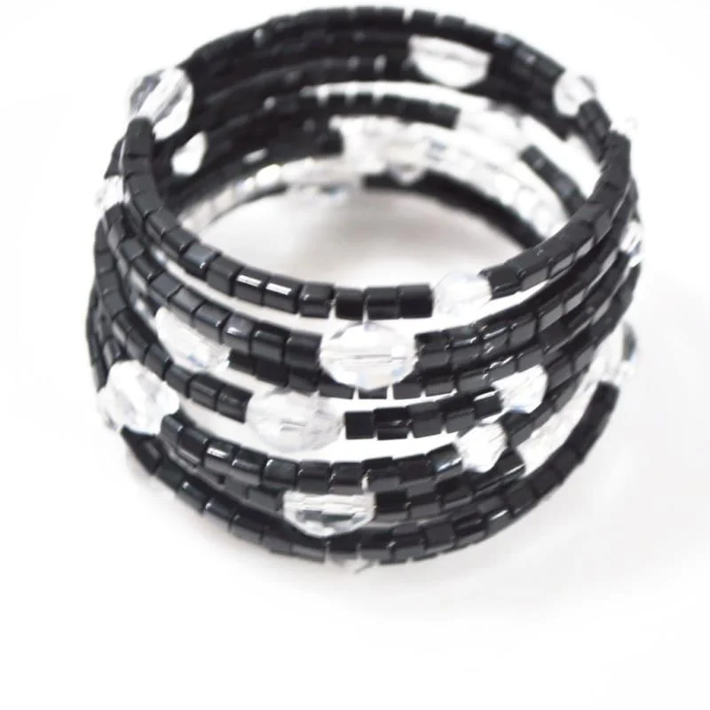 braided friendship cord bracelet-Black and Crystal Custom Handmade Wrap Around Bracelets