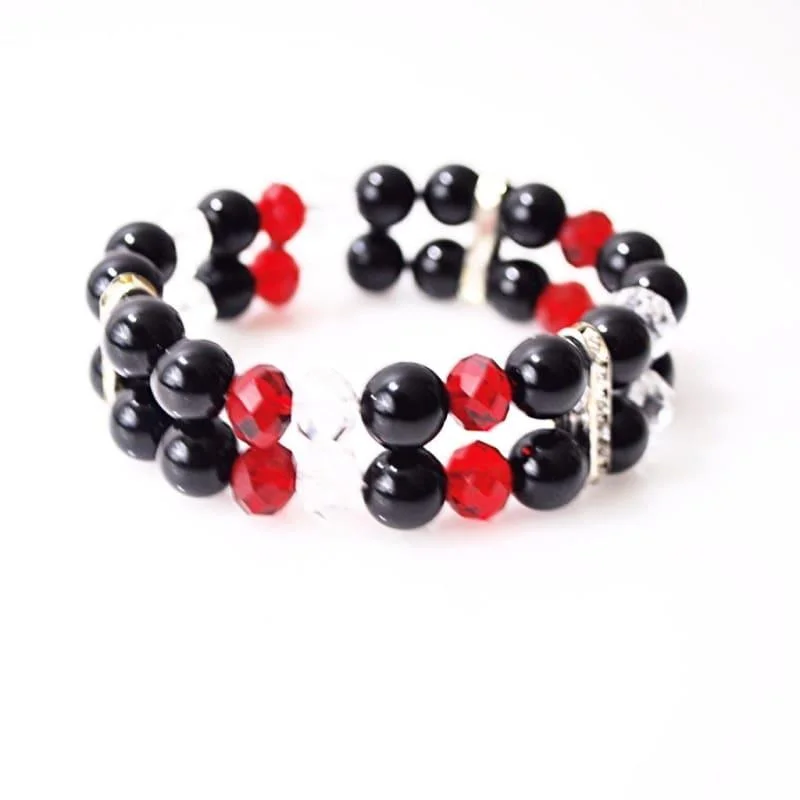 luxury custom bracelet-Black Onxy with Red and White Crystal Double Strands Women's Bracelets