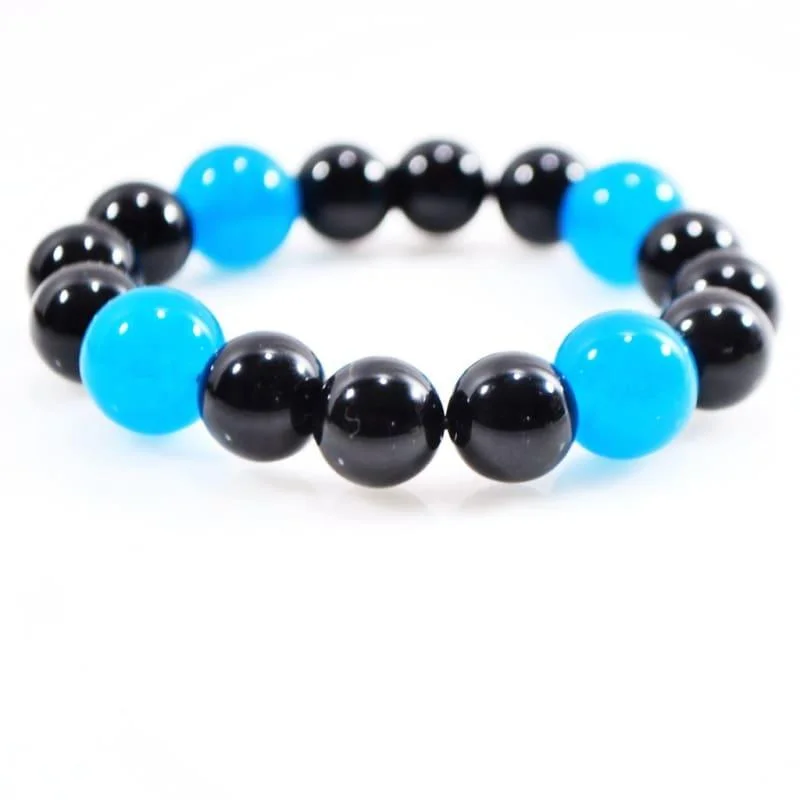 butterfly charm beaded bracelet-Black Onyx and Blue Topaz Mixed Gemstone Bracelets