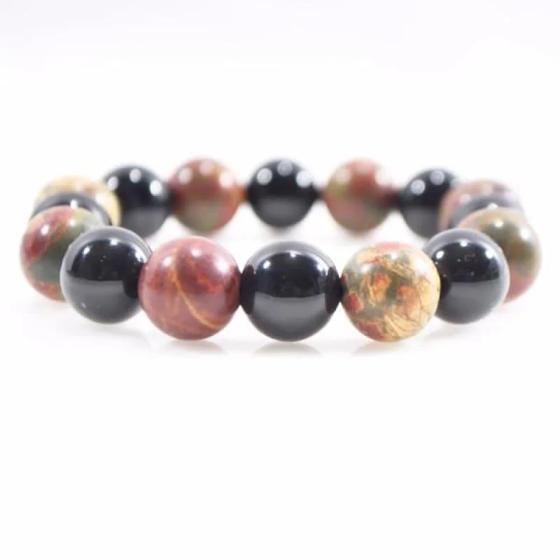 stacked leather bracelets-Black Onyx and Picasso Jasper Mixed Gemstone Bracelets