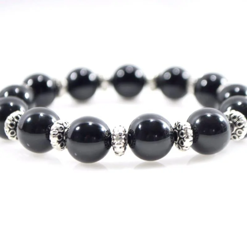 personalized silver bracelet-Black Oynx Genuine Agate Stone Stretch Bracelets