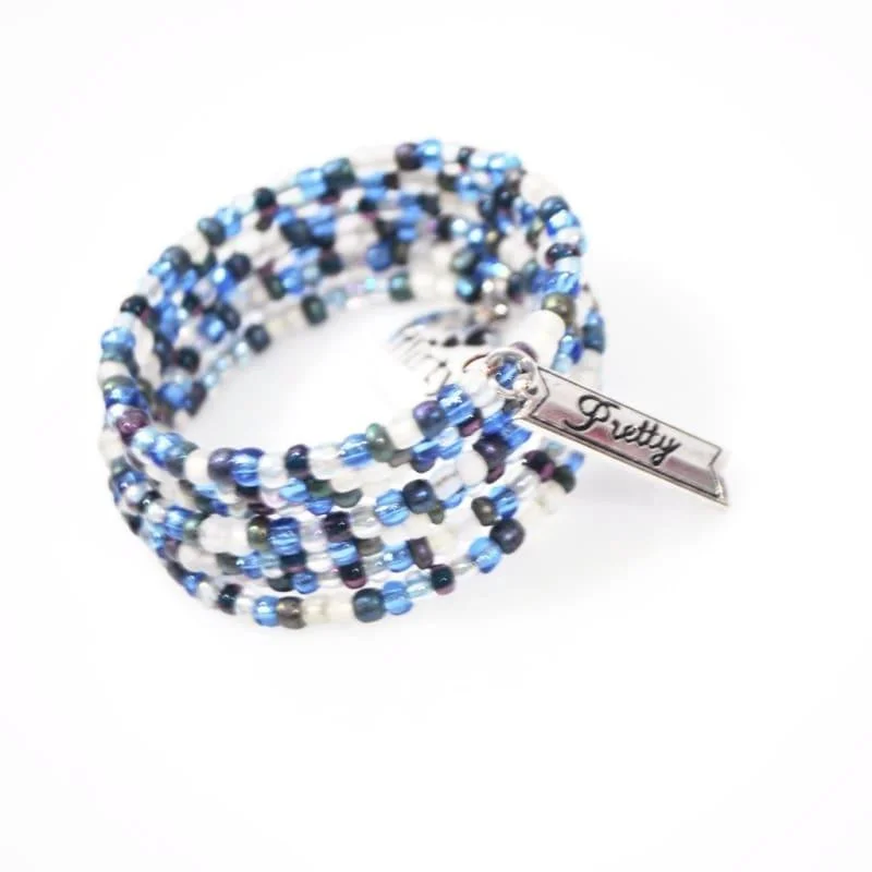 stackable gold bracelets-Blue Winter Memory  Charms Steel Wrap Around Bracelets