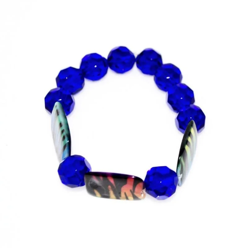 personalized nameplate bracelet-Chunky Blue Animal Prints Beaded Women's Bracelets