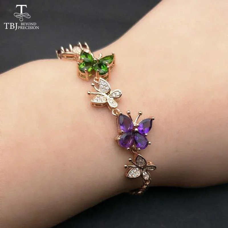 simple charm bracelet for men-Colorful butterfly Gemstones 925 Sterling Silver Bracelets