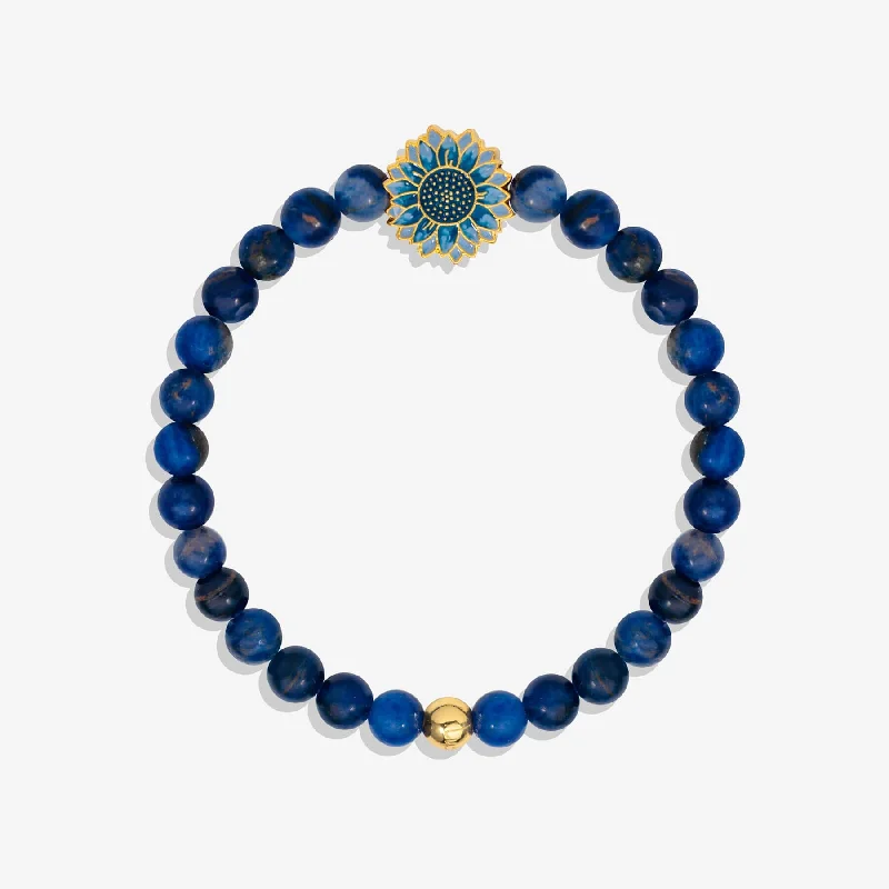 bracelet with engraved initials-Denim Sunflower Sodalite Stretch Bracelet