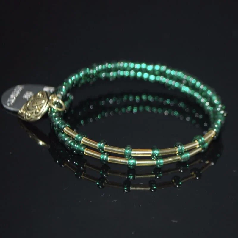 men's silver cuff bracelet-Emerald Gold Ascent Memory Wire Bracelets