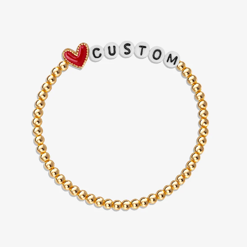 vintage gemstone cuff bracelet-Red Heart Custom Letter Bead