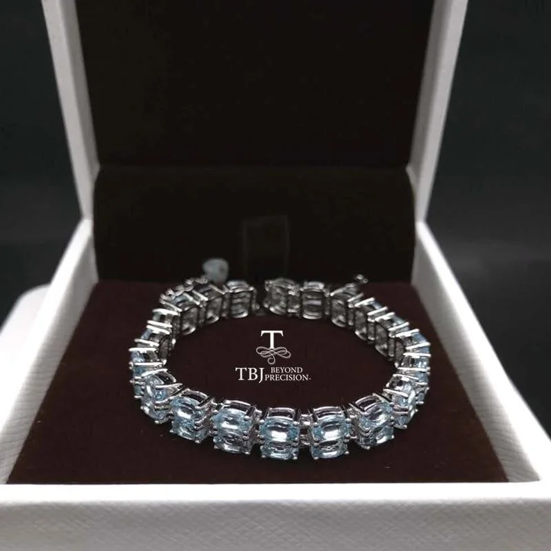 luxury silver charm bracelet-Exquisite 12ct Sky Blue Topaz 925 sterling Silver Gemstone Bracelet