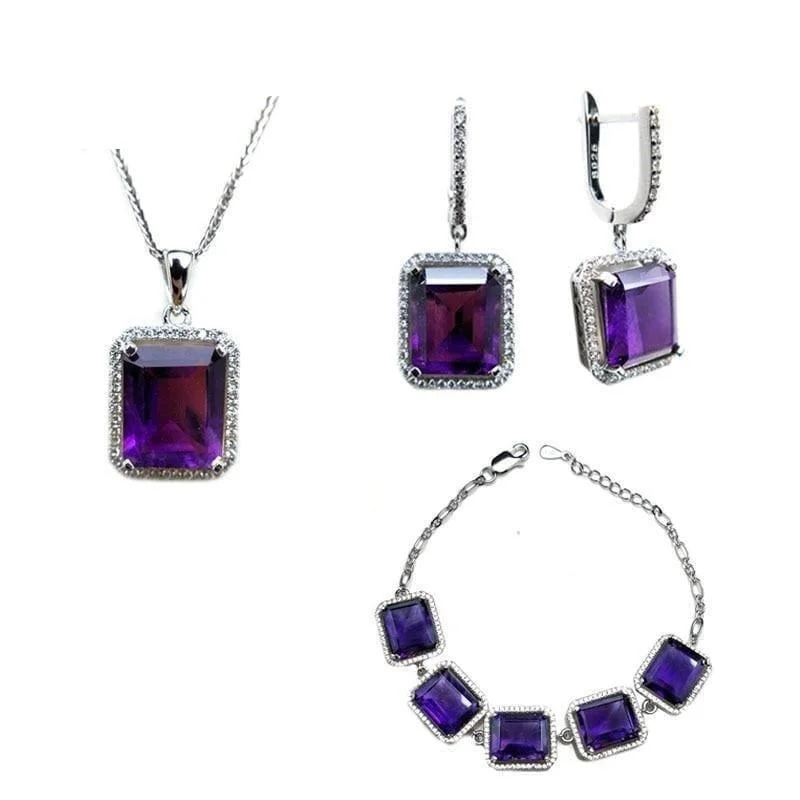 unique woven bracelet-Exquisite African Amethyst Gemstone  925 Silver Earrings, Bracelets, Pendant Jewelry Gift Set