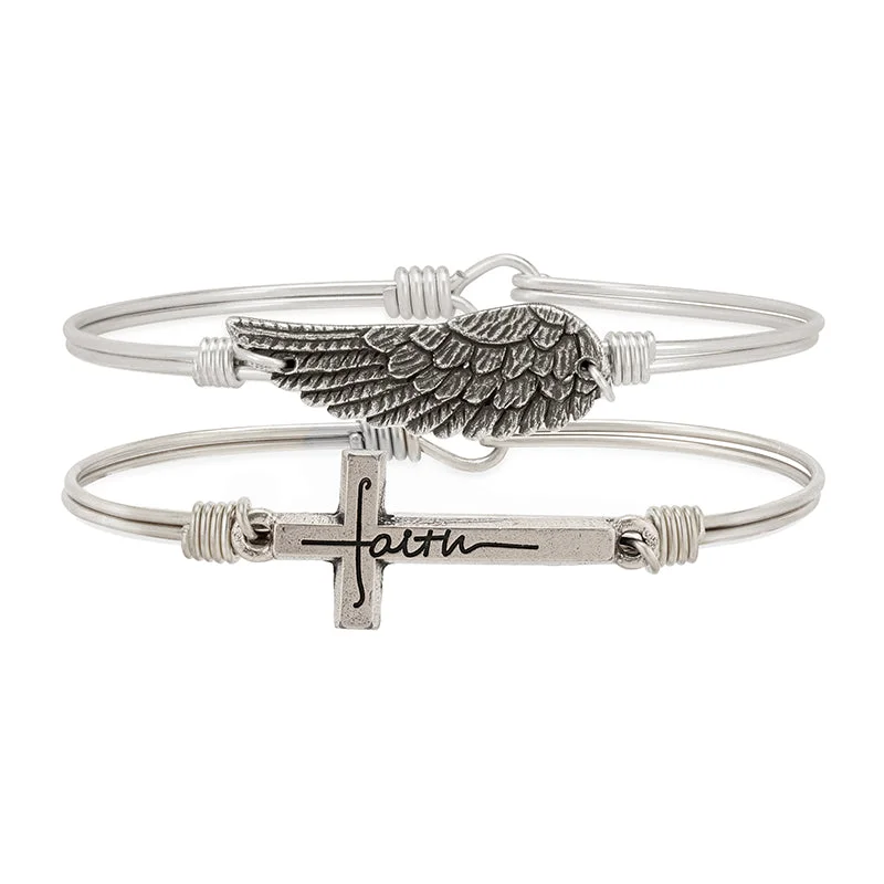 boho leather bracelet-Faithful Wings Set (Set of 2)