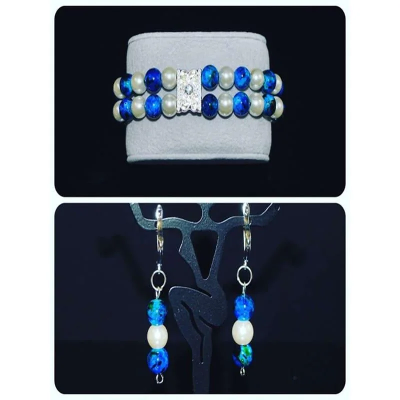 simple gemstone bangle-Glass Pearls  Earrings and Bracelets Set