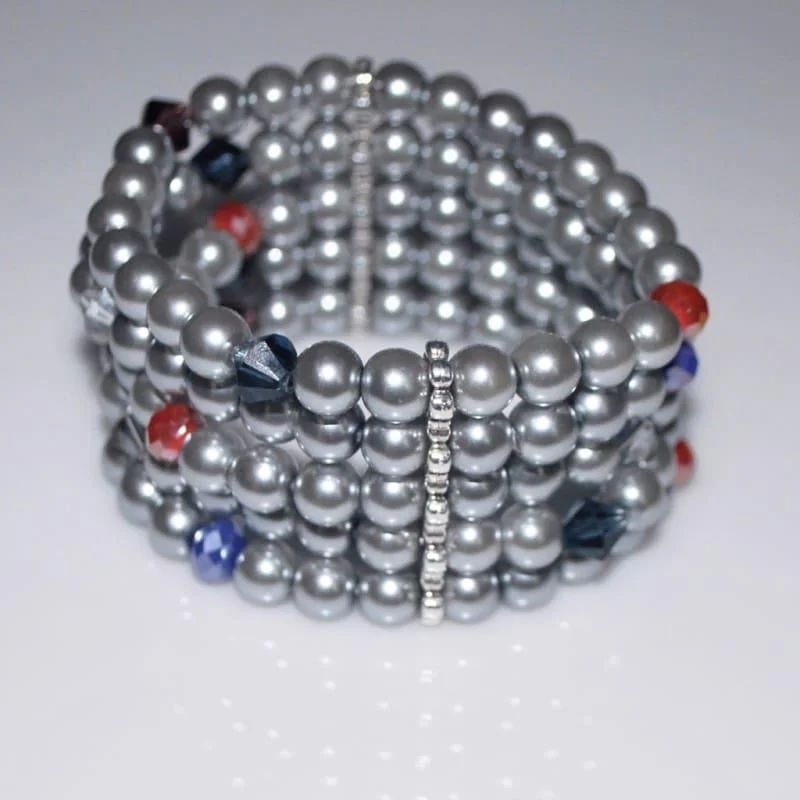 men’s silver beaded bracelet-Gray Multiple Strands Glass Pearls Bracelets