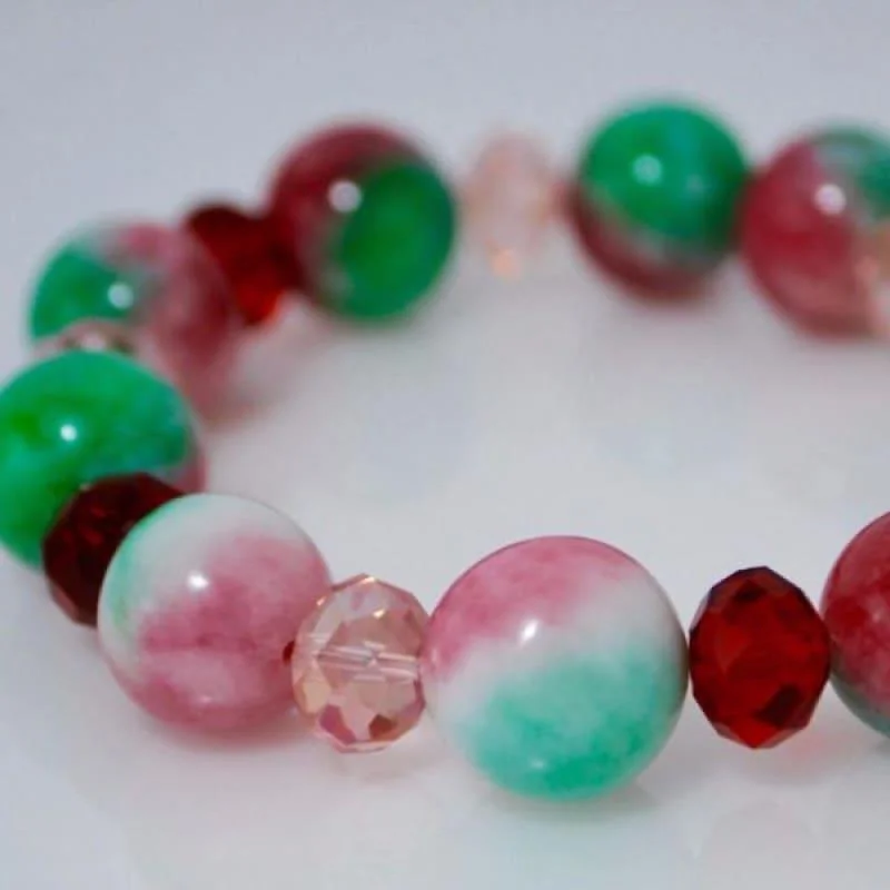 adjustable charm bracelet for men-Green And Red Jade With Pink Crystals  Bracelets