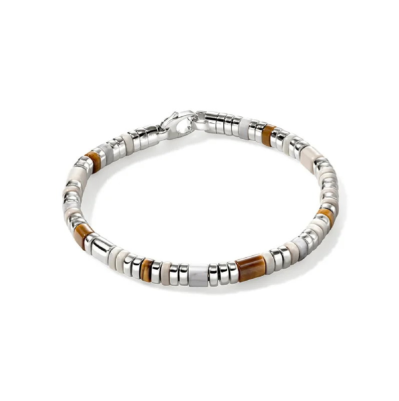 green beaded bracelet for women-John Hardy Colorblock Slim Sterling Silver Brown Tiger Eye and Howlite Bracelet