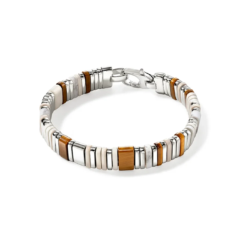 natural gemstone cuff bracelet-John Hardy Colorblock Sterling Silver Brown Tiger Eye and Howlite Bracelet