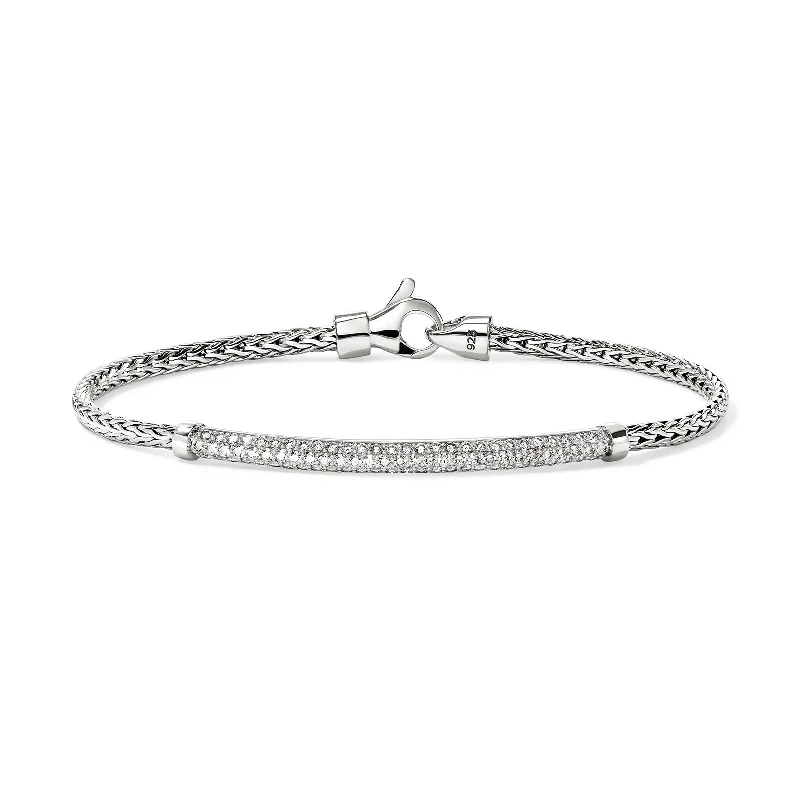 vintage silver bangle-John Hardy Essentials Sterling Silver Pave Diamond Bar Bracelet