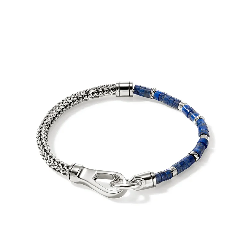 natural wood charm bracelet-John Hardy Heishi Sterling Silver Chain Bracelet with Lapis Lazuli Beads