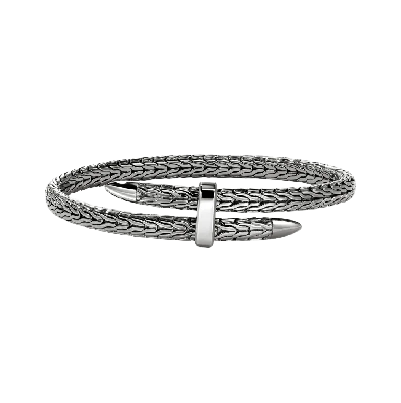 men's braided rope bracelet-John Hardy Spear Sterling Silver Flex Cuff with Black Rhodium