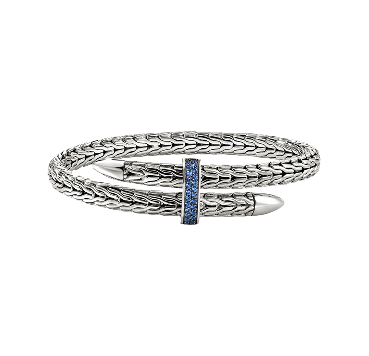 nature-inspired bracelet-John Hardy Spear Sterling Silver Flex Cuff with Blue Sapphire