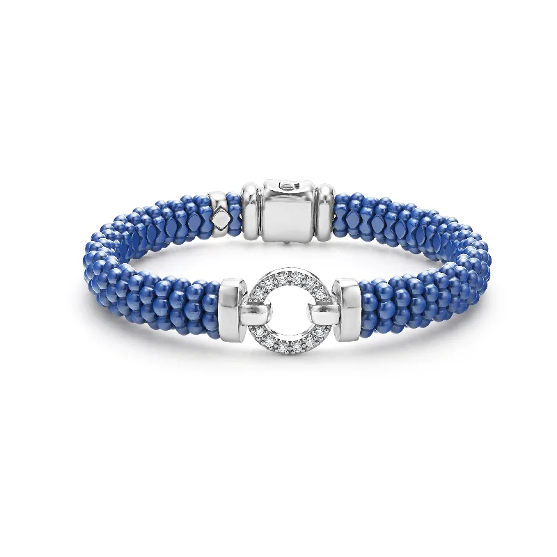 sterling silver link bracelet-LAGOS Blue Caviar Ceramic Diamond Circle Bracelet, 9mm