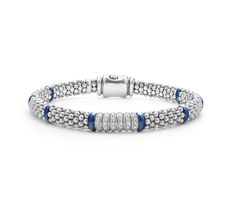 lucky charm silver bracelet-LAGOS Blue Caviar Six Station Diamond Caviar Bracelet, 6mm