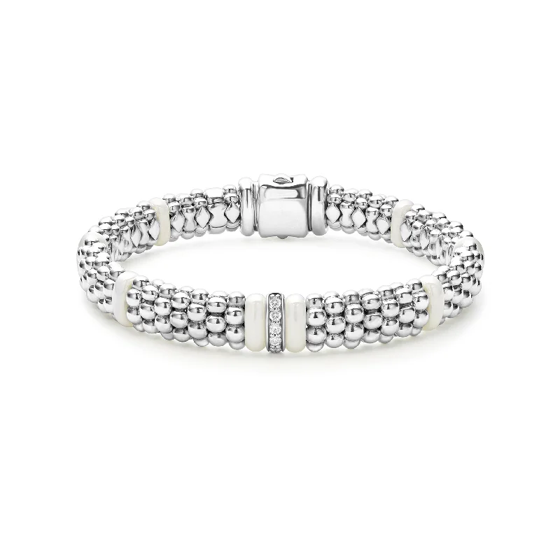 men's stainless steel bracelet-LAGOS White Caviar Single Station Diamond Caviar Bracelet