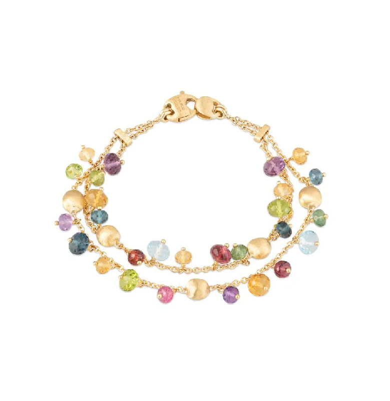 gold link chain bracelet-Marco Bicego Africa Yellow Gold Multi-Strand Mixed Gemstone Bracelet