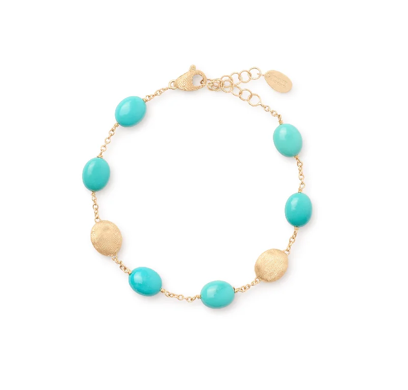 diamond tennis bracelet for women-Marco Bicego Siviglia Yellow Gold Bead and Turquoise Bracelet