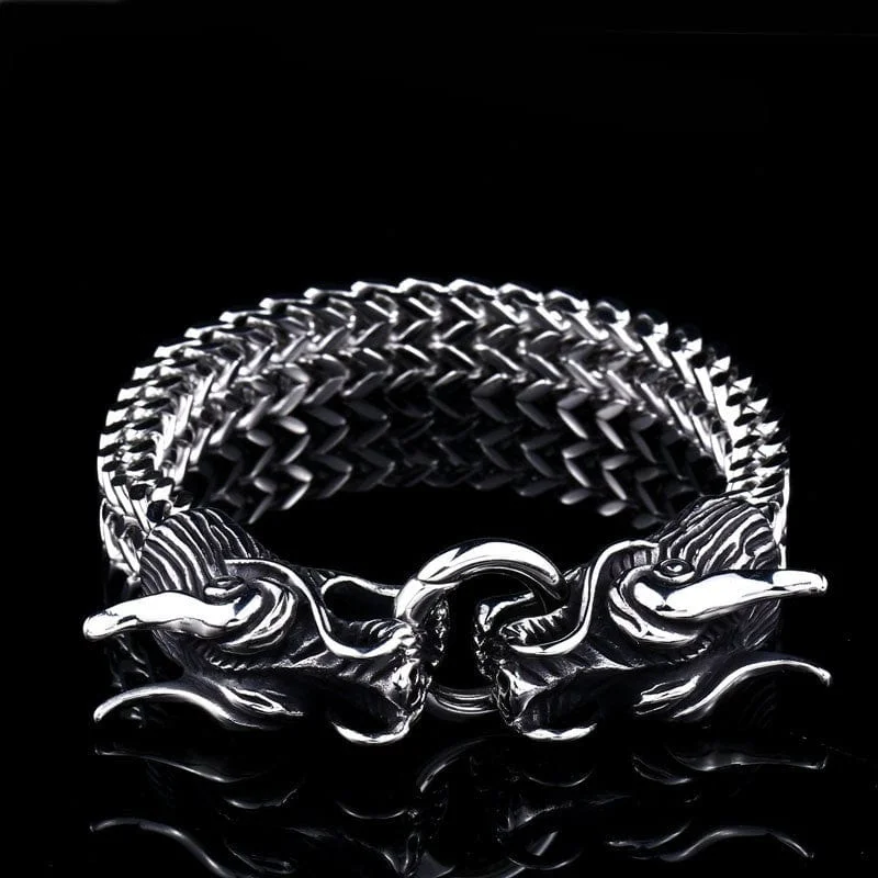 double layer chain bracelet-Men's Punk Double Dragon Chain Bracelet