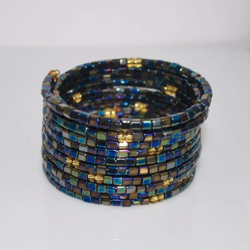 custom bracelet for girls-Metallic Blue Memory Wire One Size Bracelets