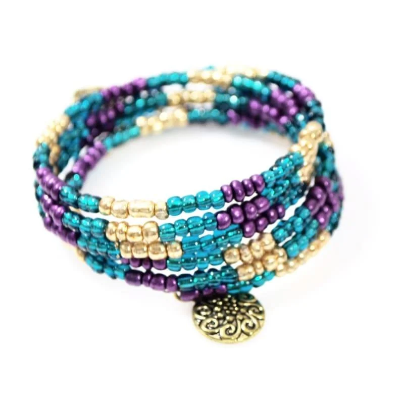 stacked leather bracelets-Metallic Turquoise  With Charms Wrap Around Bracelets