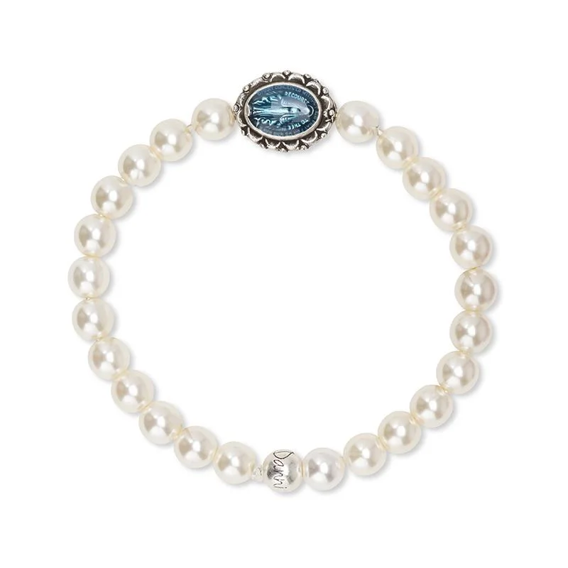 adjustable rope bracelet for men-Miraculous Mother Stretch Bracelet with Crystal White Pearl Beads