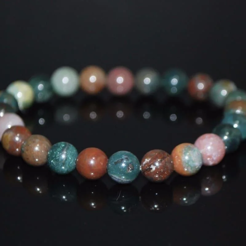 stackable gold bracelets-Natural Indian Agate Gemstone Unisex / Men's Bracelets