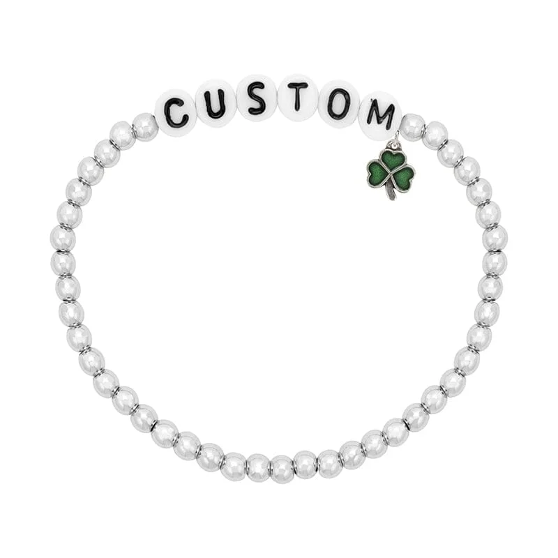 silver and diamond bracelet-Personalized Letter Bead Stretch Bracelet with Shamrock