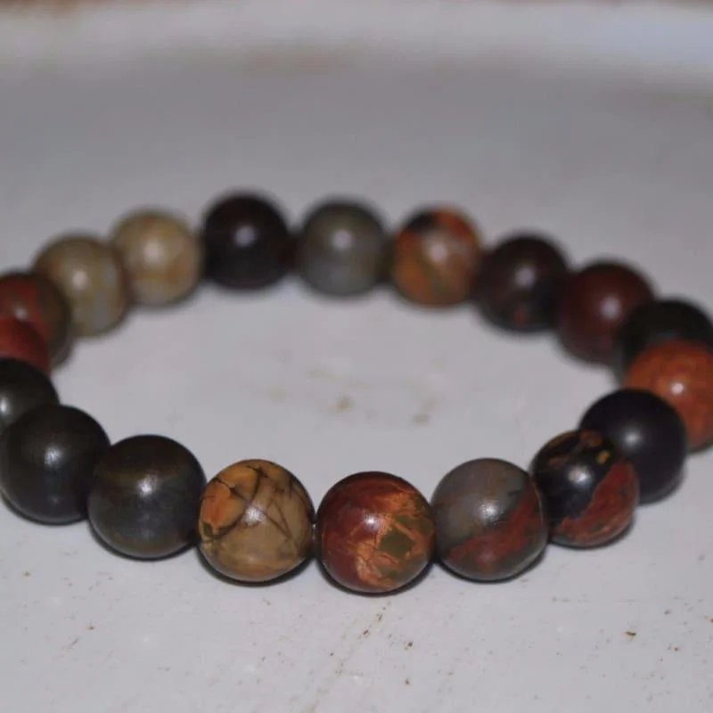 simple beaded gold bracelet-Picasso Jasper Gemstone Bracelets