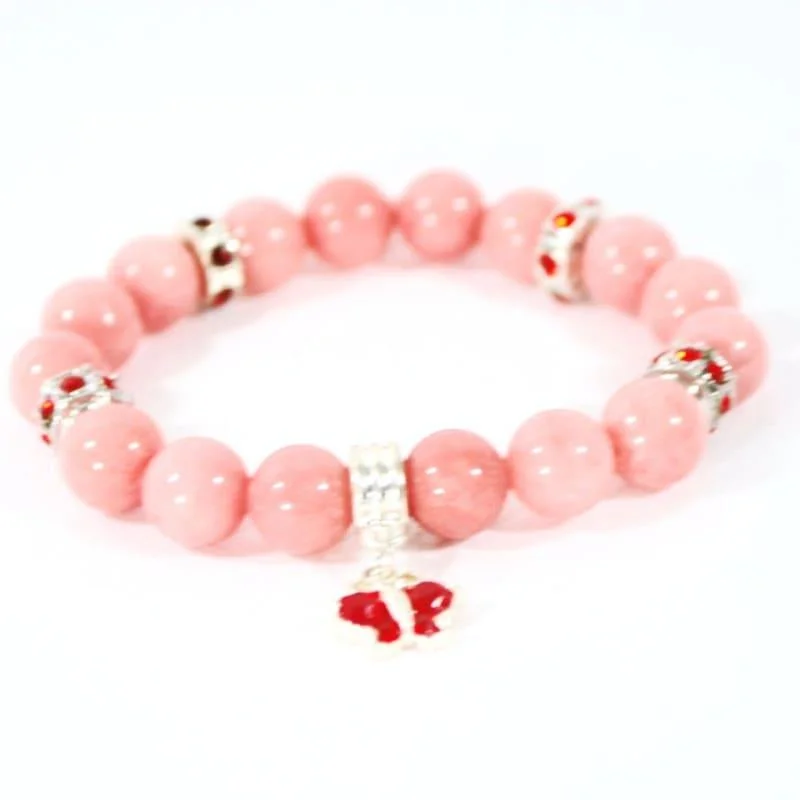 delicate gemstone bracelet-Pink Carnielan  Heart Charms Agate Stretch Bracelets