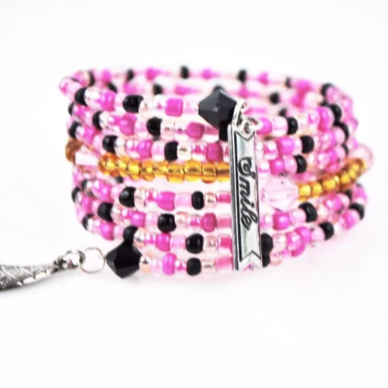 unique leather cuff bracelet-Pink Memeory  Charms Steel Wrap Around Bracelets