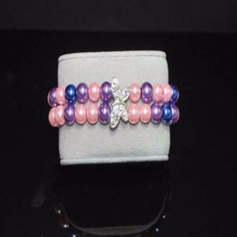 crystal charm bracelet for women-Pink / Purple Glass Pearl Butterfly Bracelets