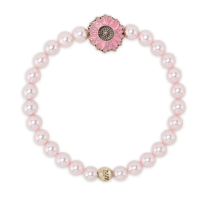 modern chain bracelet-Pink Sunflower Stretch Bracelet with Rosaline Pearls