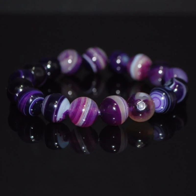 elegant silver bangle-Purple Stripe Onyx Unisex Bracelets