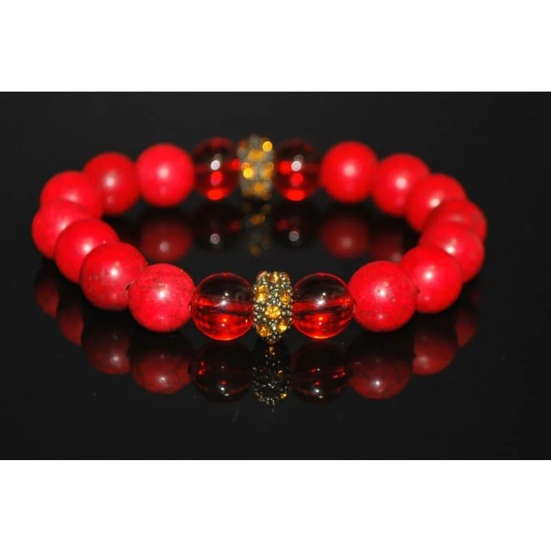 leather bracelet with studs-Red Turquoise bead with yellow and  gold rhinestone beaded women's bracelets