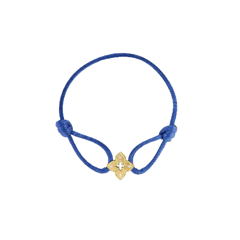 men's adjustable bracelet-Roberto Coin Venetian Princess Diamond Flower Blue Silk Cord Bracelet