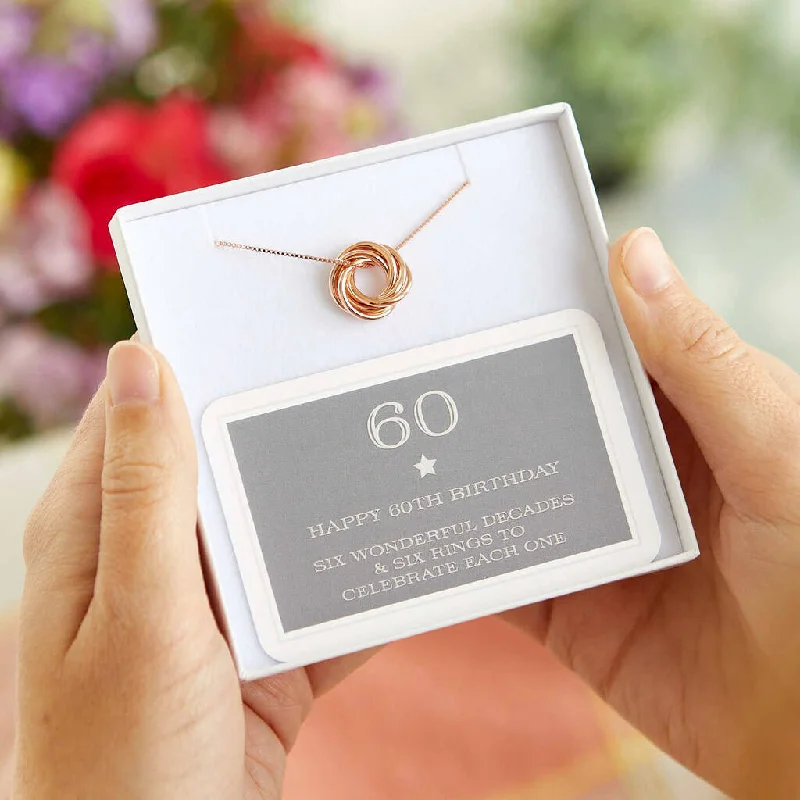 handmade charm bracelet-Rose Gold Plated 60th Birthday Ring Necklace