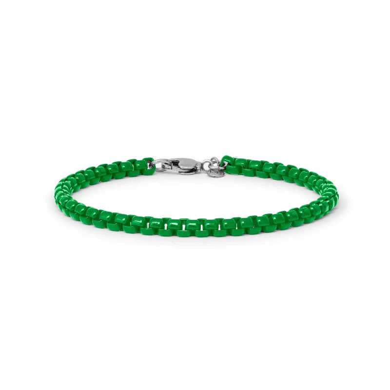 sterling silver bead bracelet-Sophia Box Chain Bracelet in Emerald