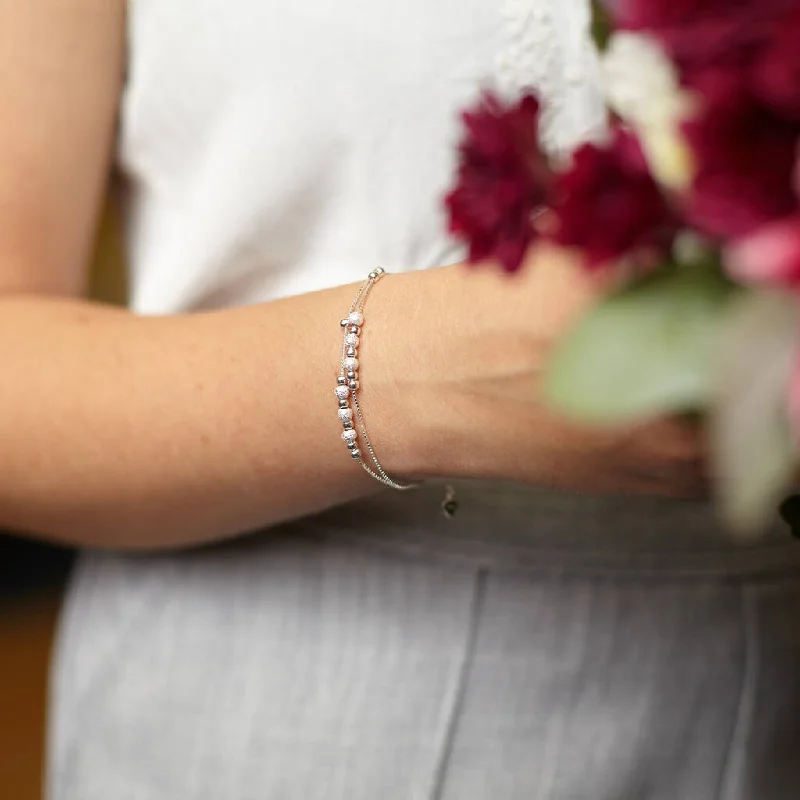 custom engraved leather bracelet-Sterling Silver Layered Bead Bracelet