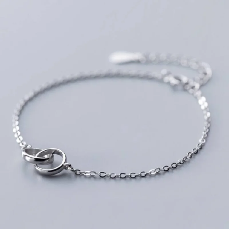 crystal charm bracelet for women-Sterling Silver Linked Circles Bracelet For Teenager