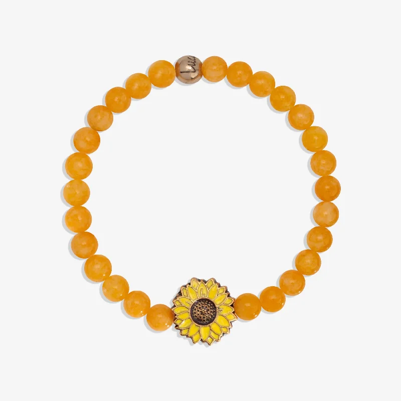 gemstone link bracelet-Sunflower Stretch Bracelet with Natural Yellow Opal Beads