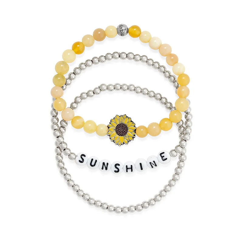 blue stone bracelet-Sunshine + Sunflower Stretch Bracelet Set (Set of 3)