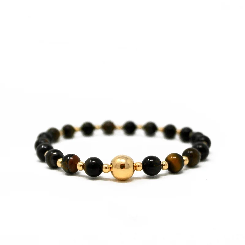 gold link chain bracelet-The Tommy Bracelet • Green Tiger’s Eye